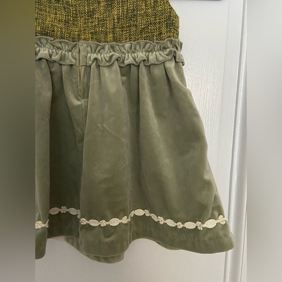 Souris Green Velvet Cream Peter Pan Lace Collar Floral Button Cottagecore Dress - Picture 9 of 14